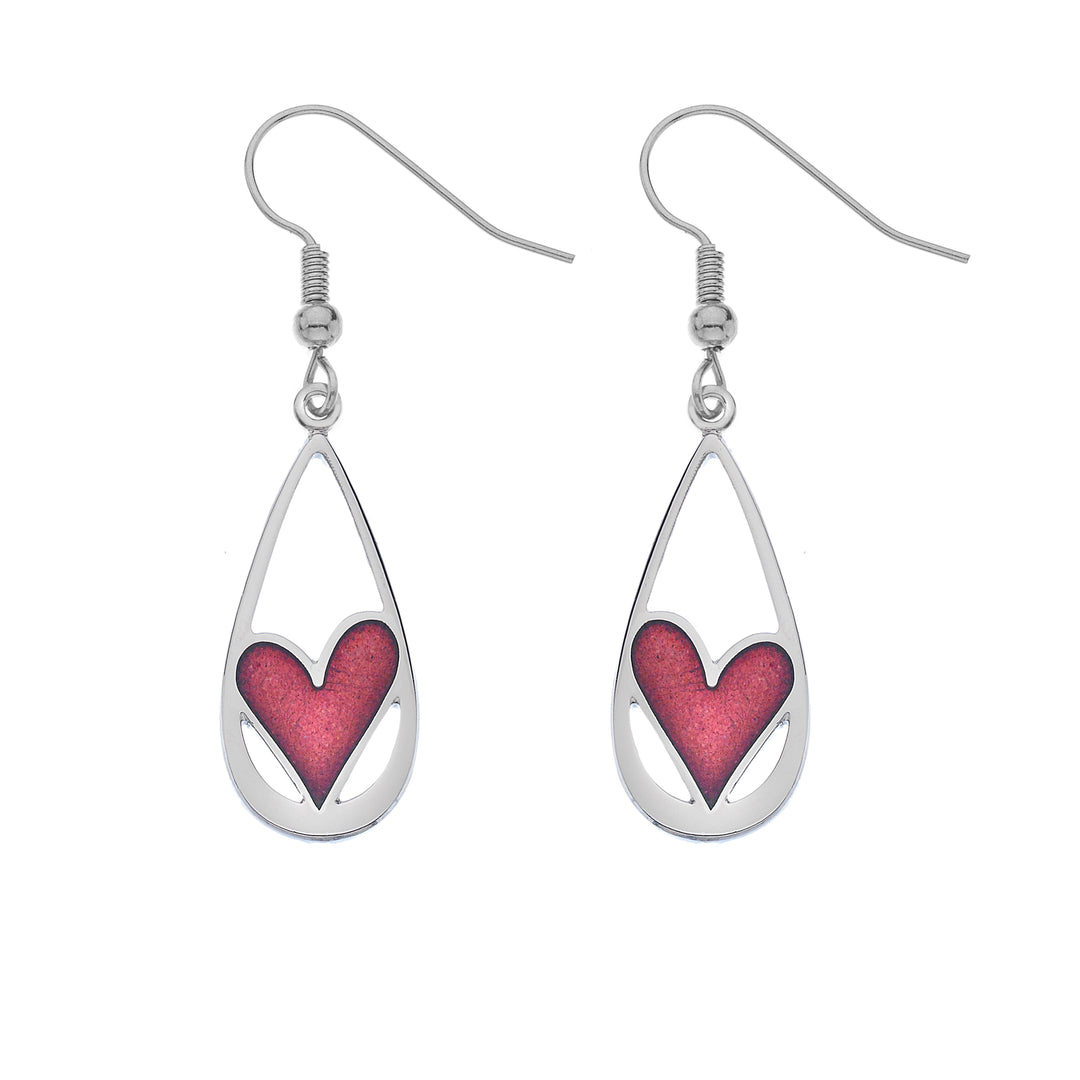 Teardrop Earrings with Red Heart Detail
