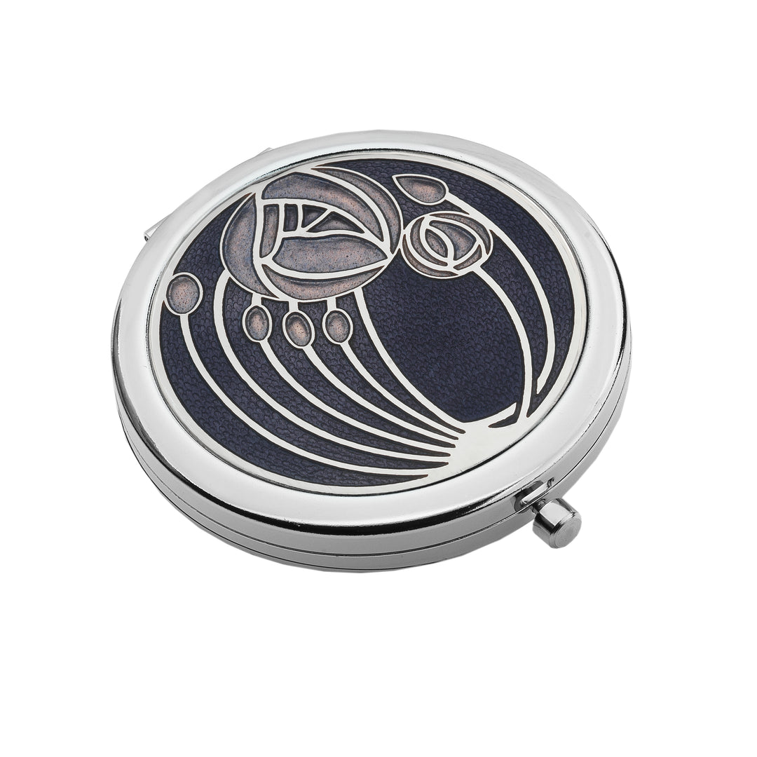 Purple Mackintosh Roses and Buds Enamel Compact Mirror