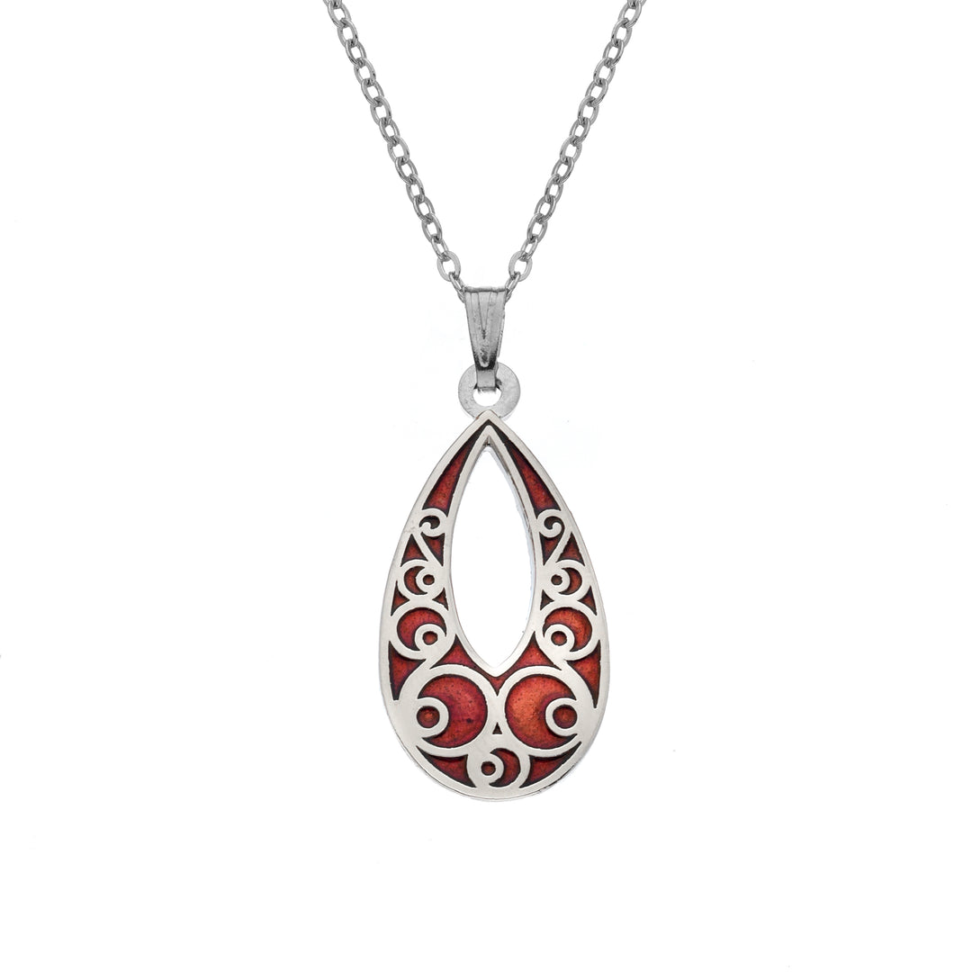 Red Teardrop Necklace with Circle Details