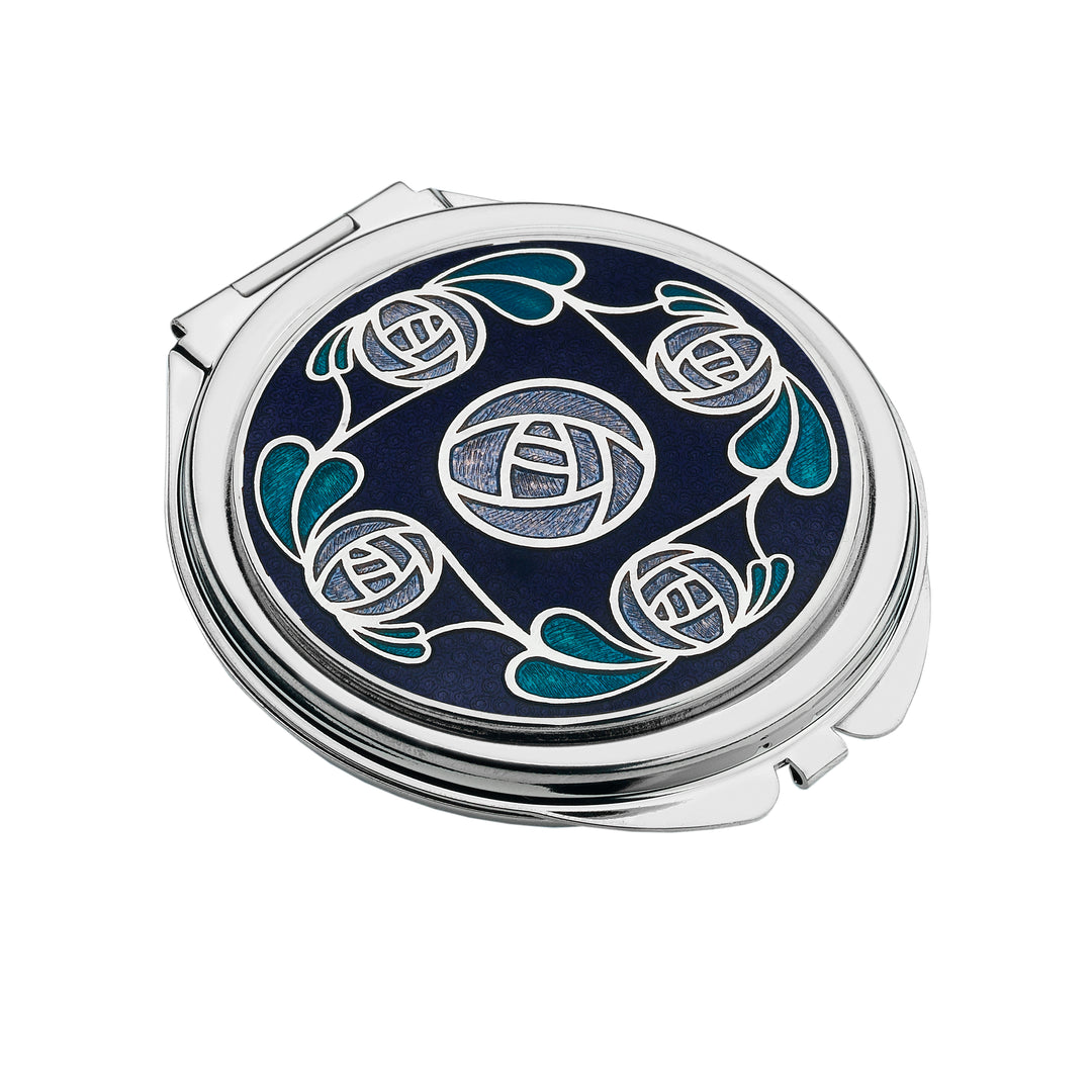 Mackintosh roses and leaves purple enamel compact mirror