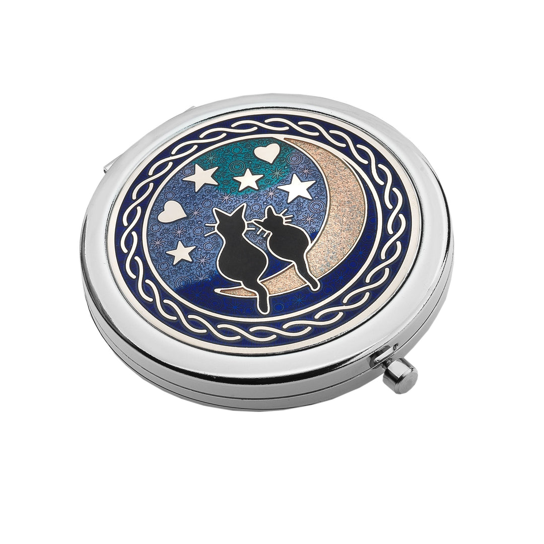 Black Cats on the Moon Enamel Compact Mirror