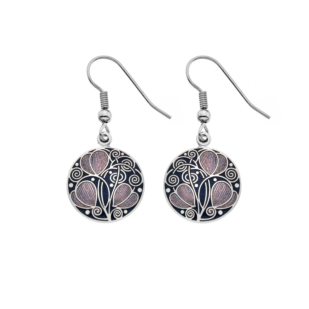 Purple Mackintosh Leaves and Coils Earrings