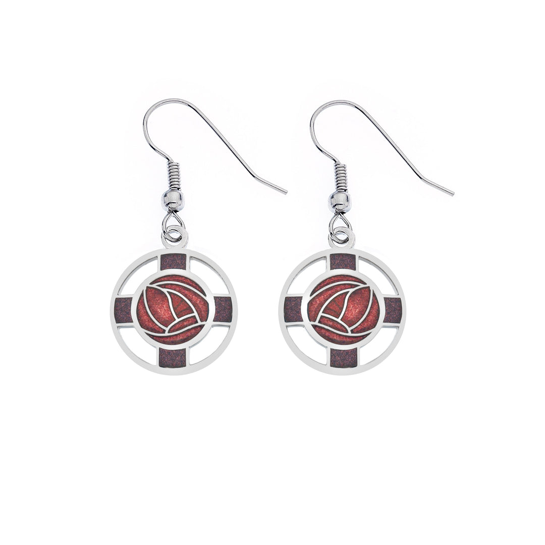 Red Mackintosh Rose And Lattice Earrings