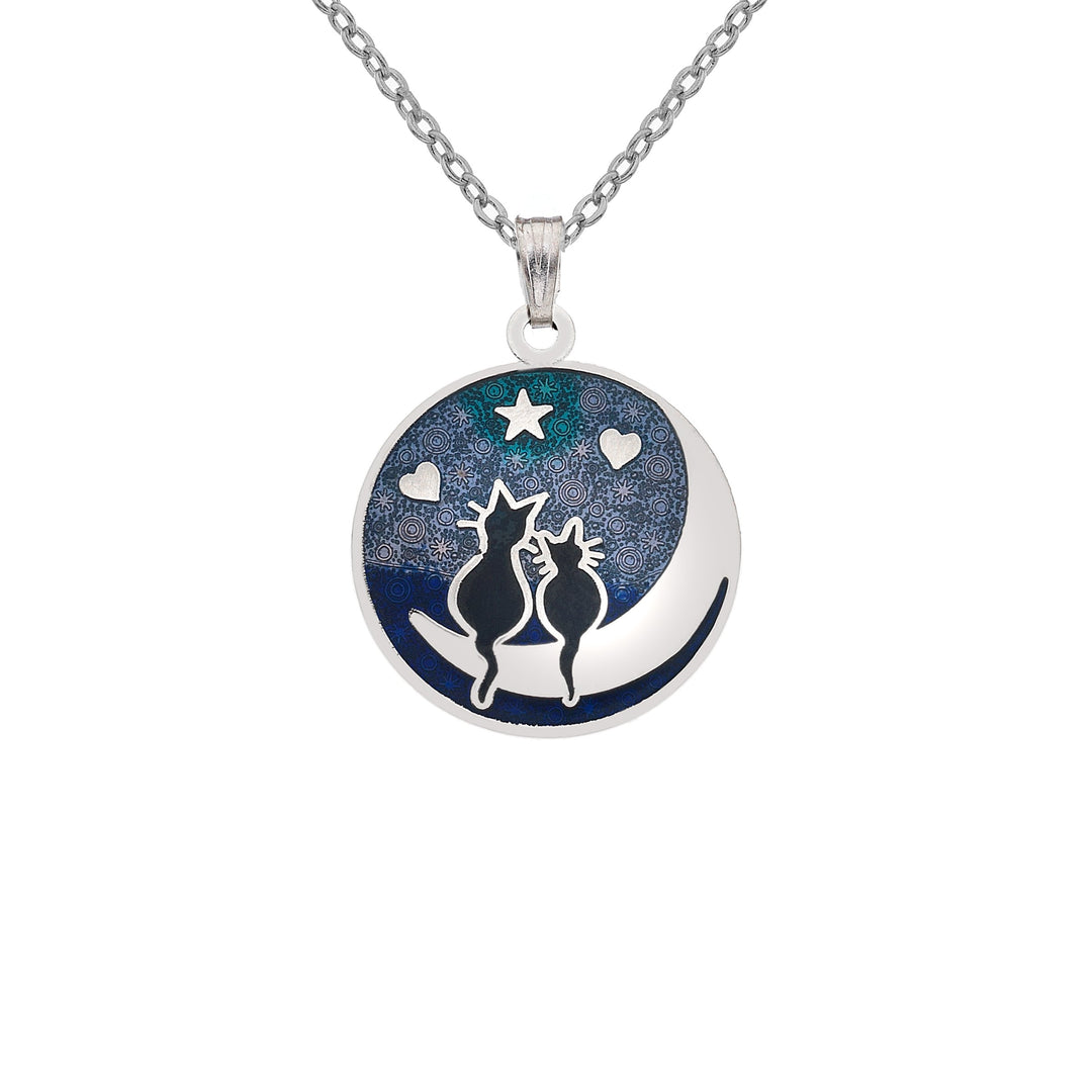 Black Cats on the Moon Necklace