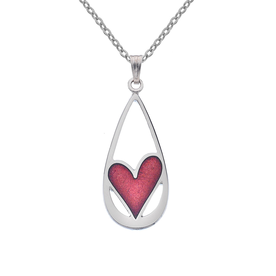 Teardrop Necklace with Red Heart Detail