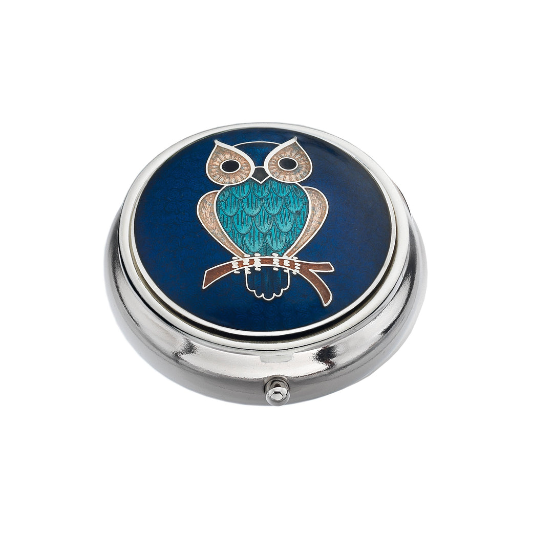 Turquoise owl enamel pillbox