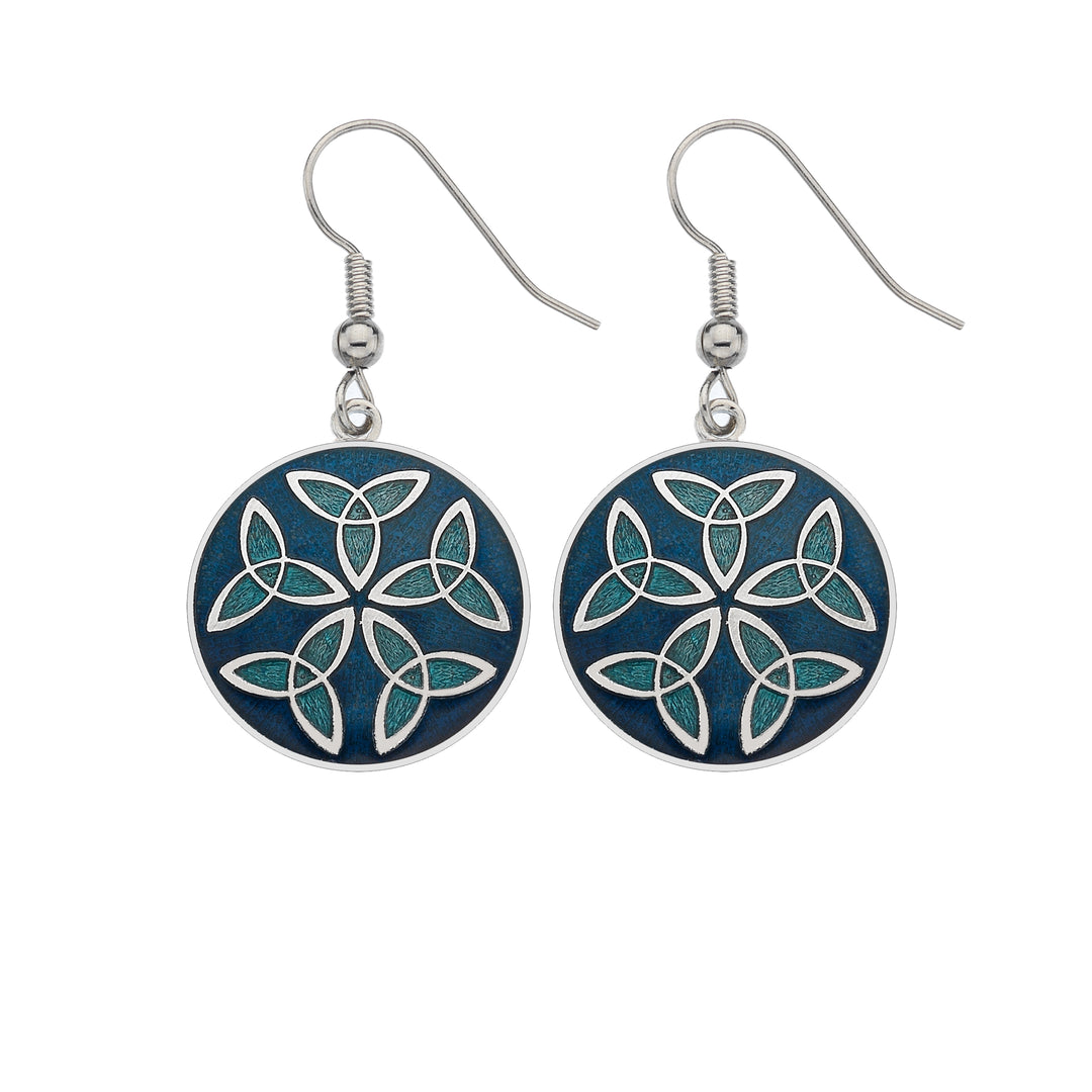 Celtic Trinity Knots Disc Pendant Necklace - Blue & Turquoise Glass ...