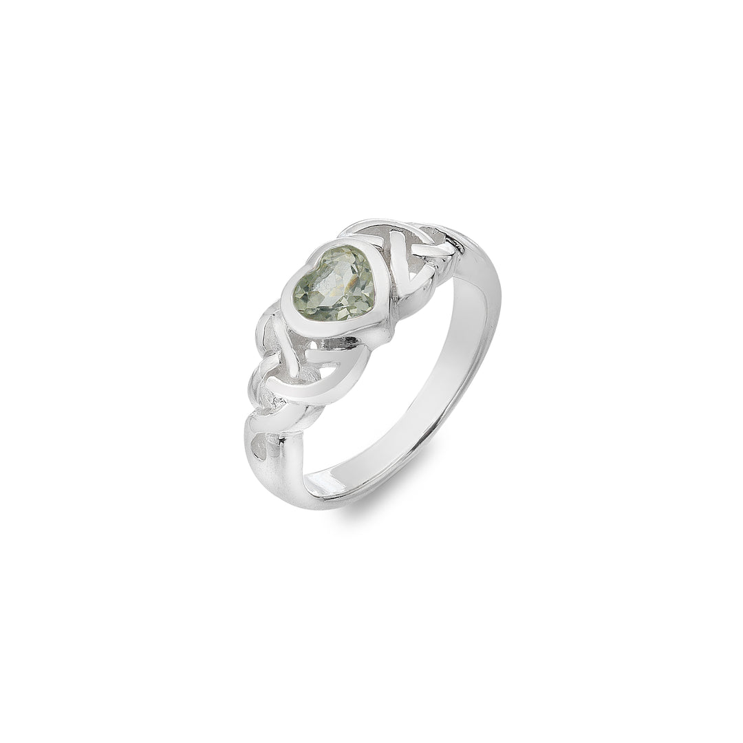 Celtic green quartz heart ring