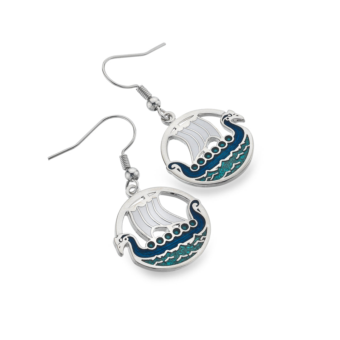 Viking ship blue earrings
