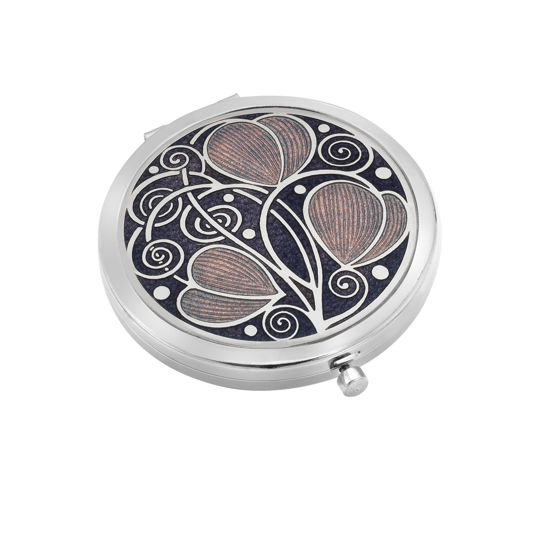 Purple Mackintosh leaves and coils enamel compact mirror