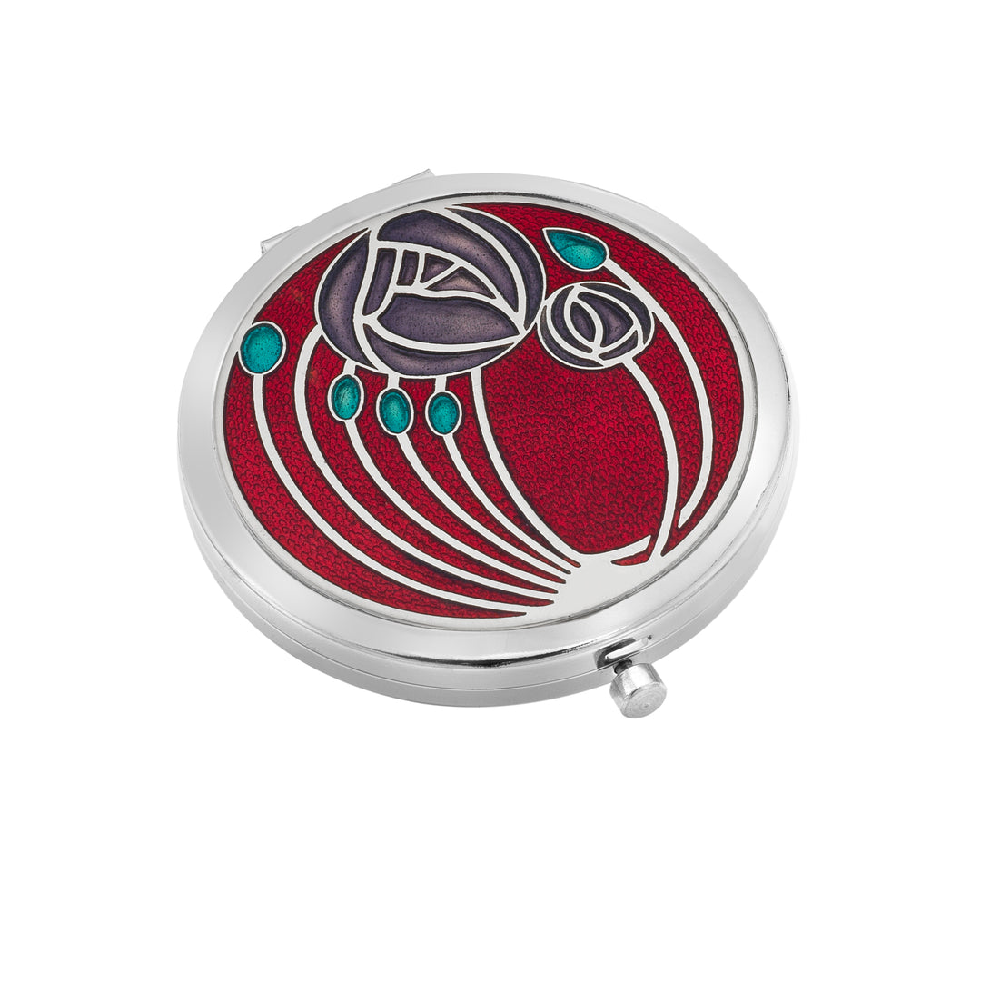 Red Mackintosh Roses and Buds Enamel Compact Mirror