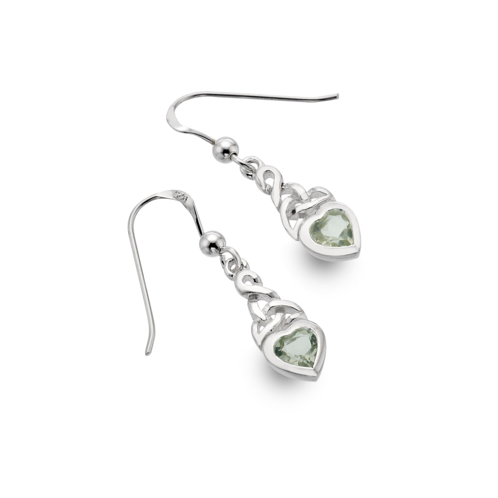 Celtic Green Quartz Heart Earrings