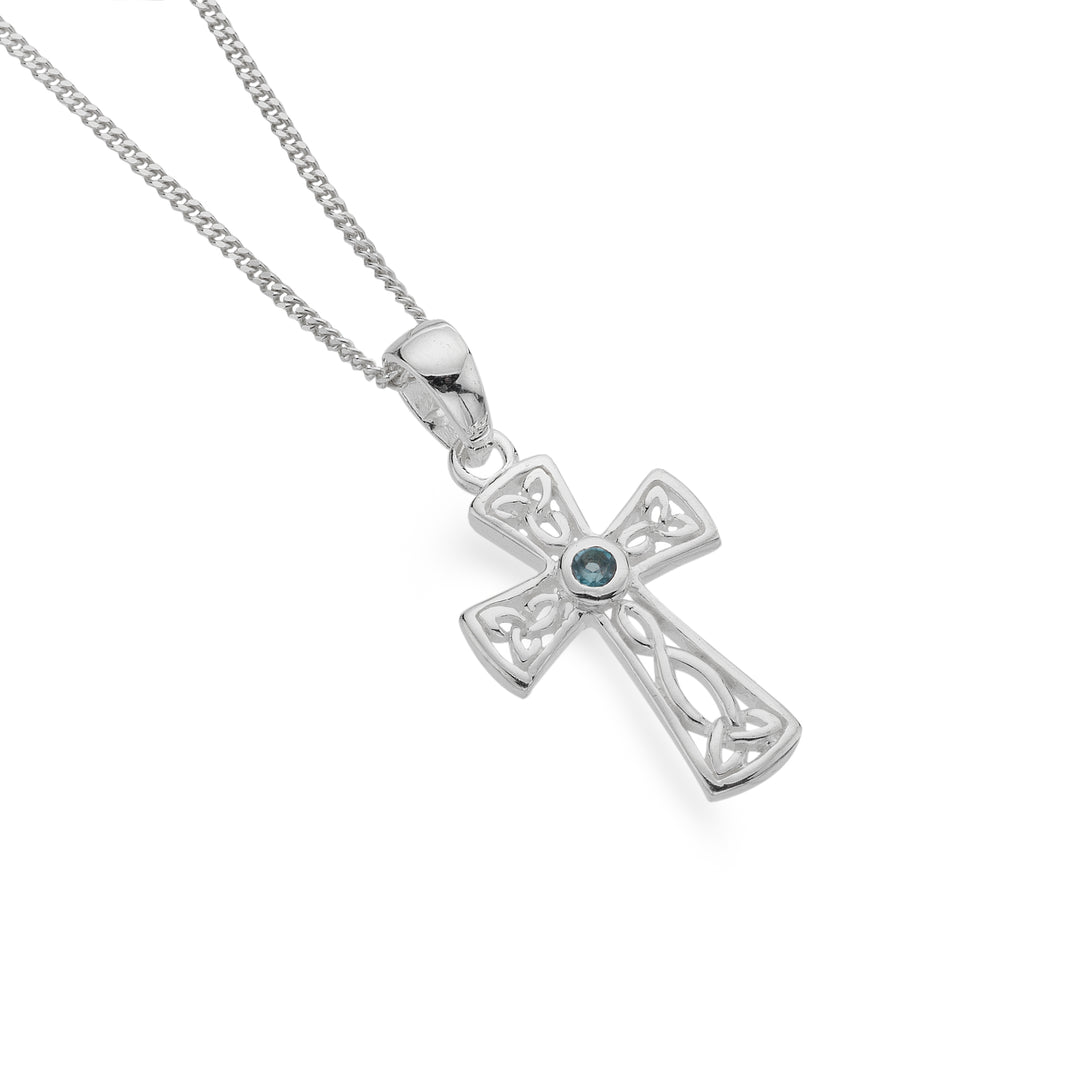 Blue Topaz Celtic Trinity Cross