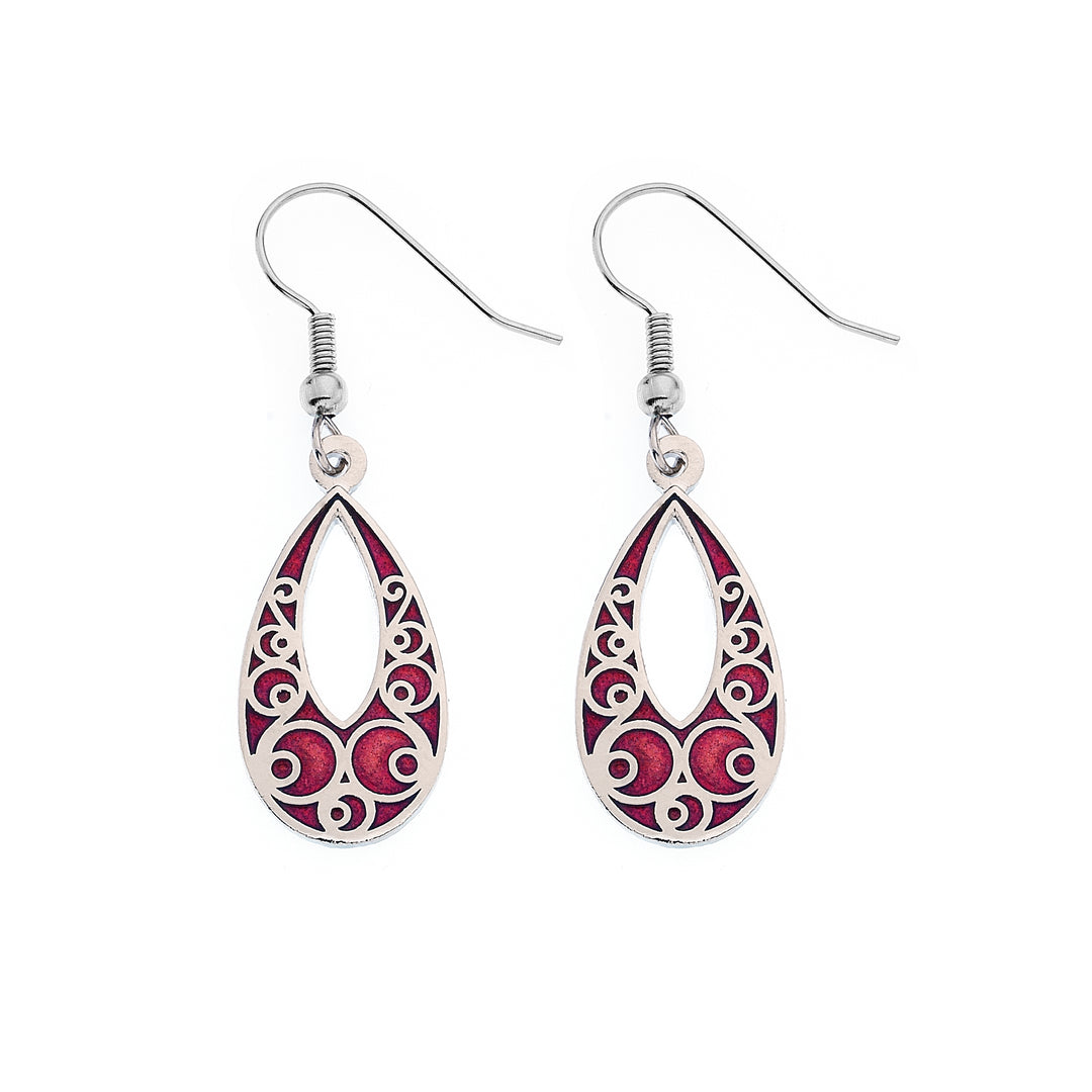Red Teardrop Earrings with Circle Details