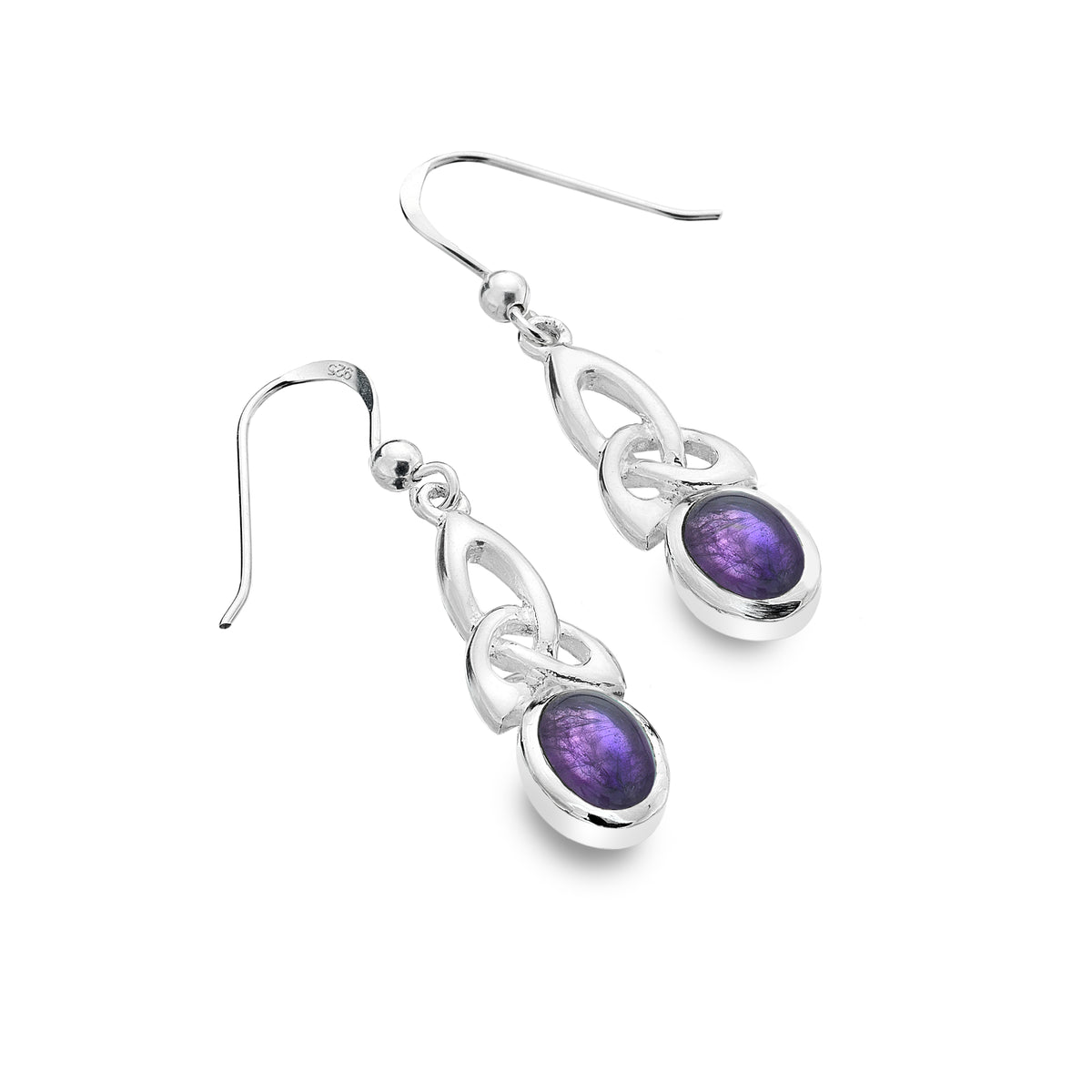 Celtic Trinity Knot Earrings, Sterling Silver & Amethyst Oval Stone ...