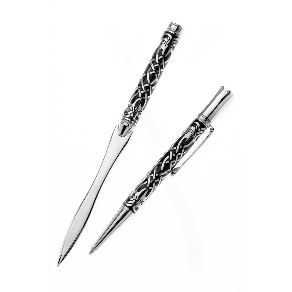 Celtic bird etched ballpoint and letter opener set