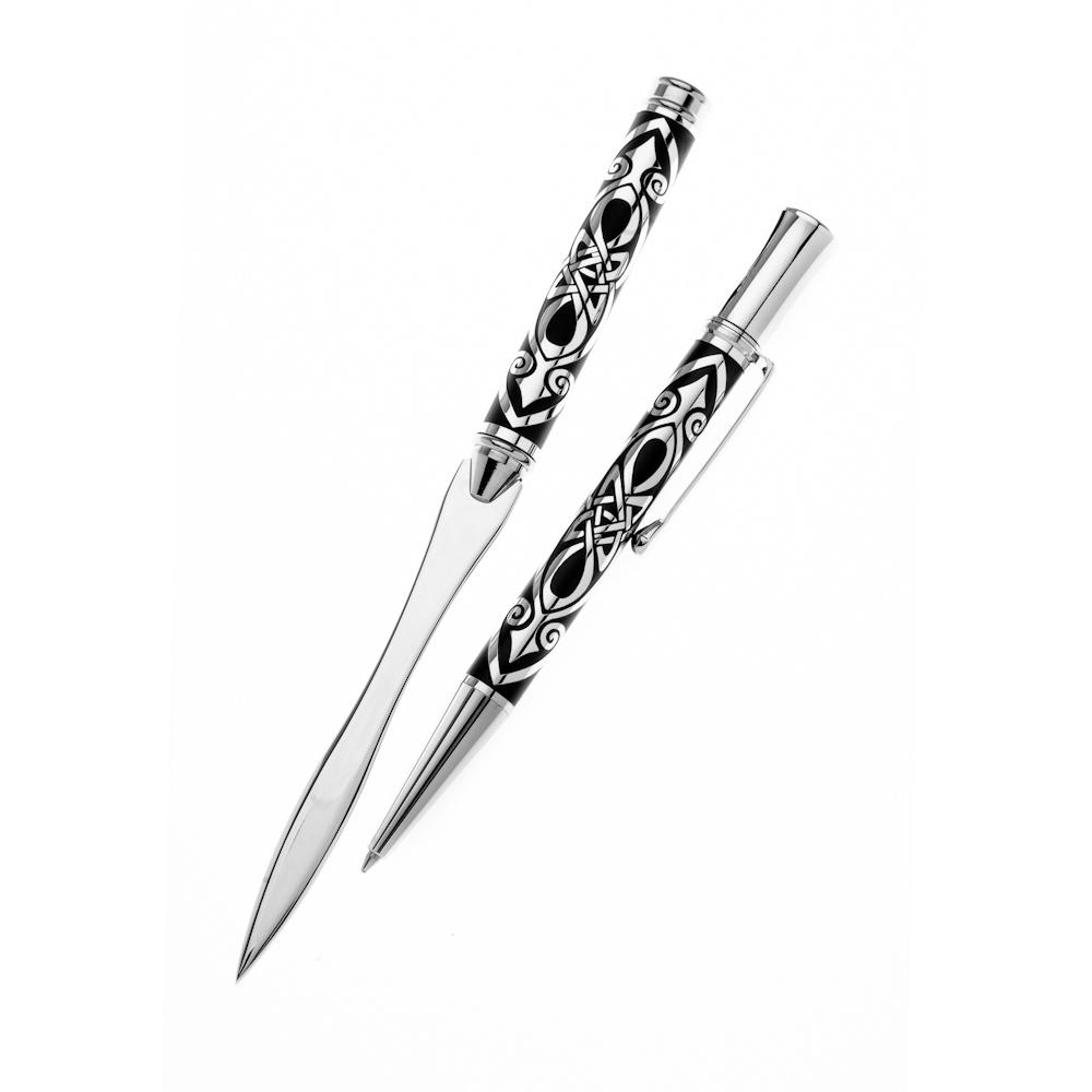 Celtic spear design etched ballpoint pen and letter opener set