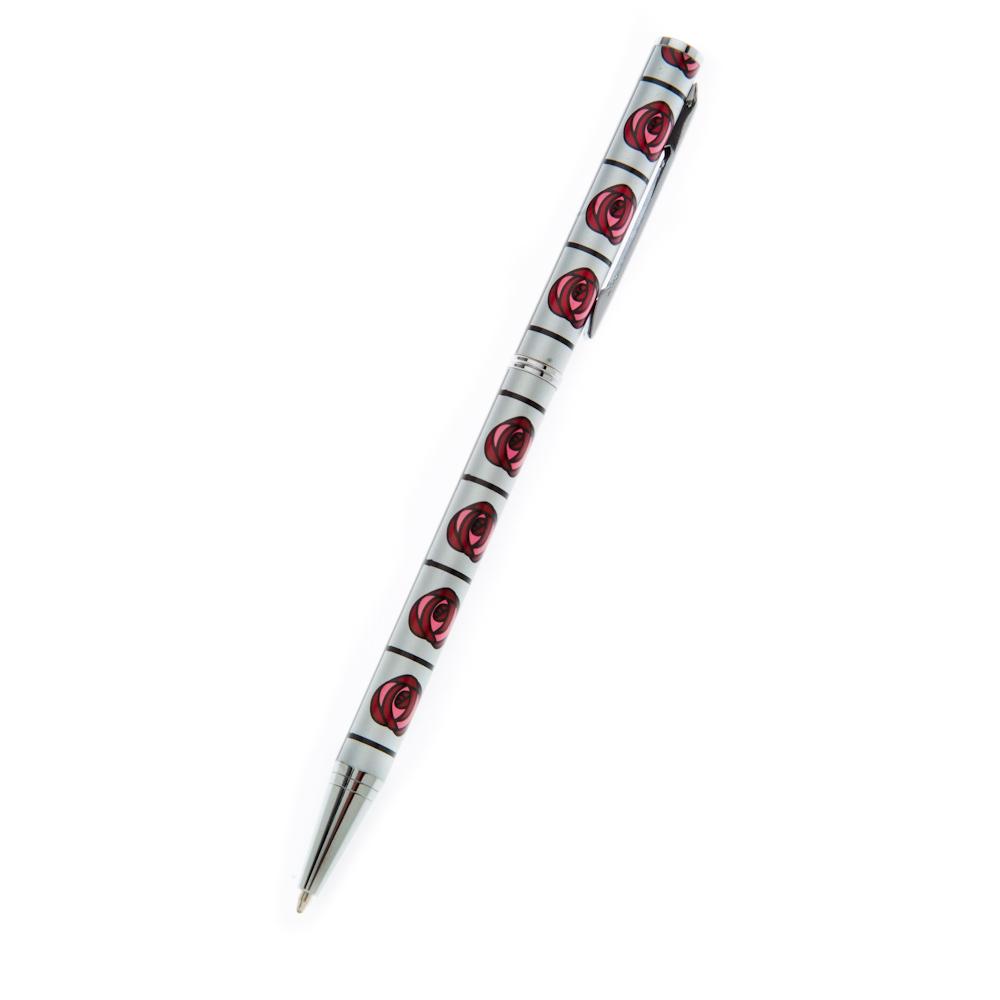 Ballpoint Pens - Mackintosh Red Rose And Lattice Slim Ballpoint Pen