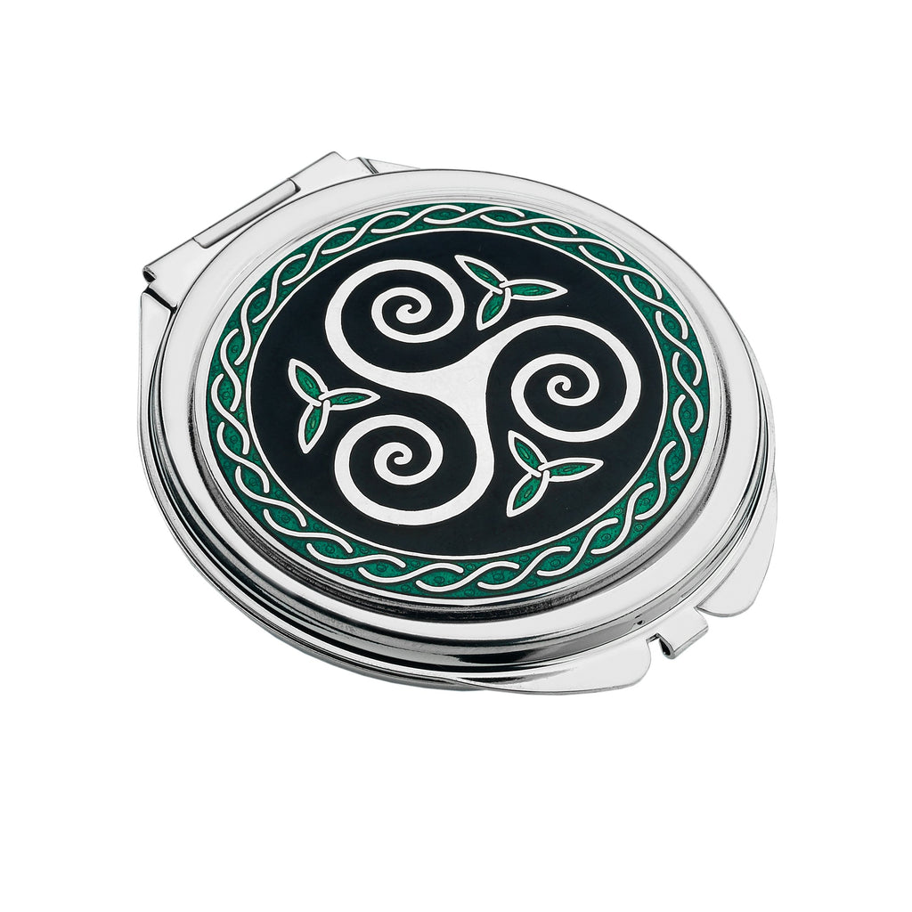 Compact Mirrors - Triskele And Trinity Knots Black And Green Enamel Compact Mirror