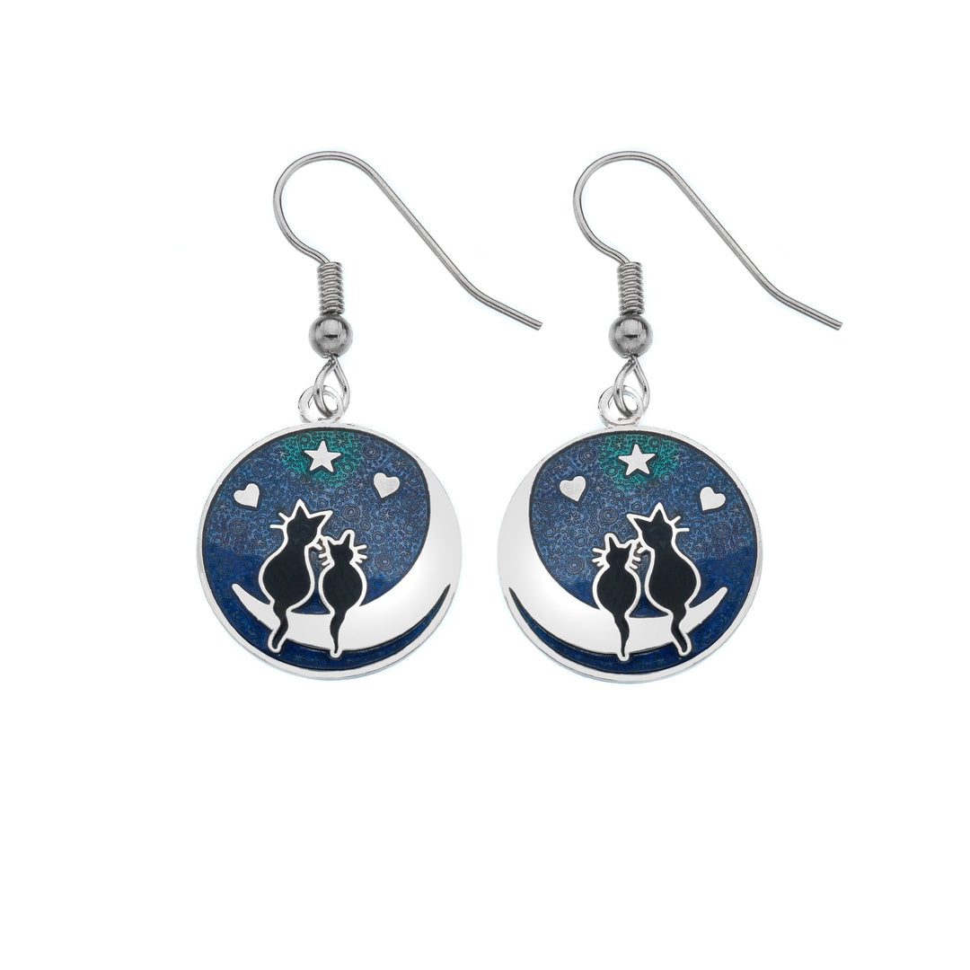 Black Cats on the Moon Earrings