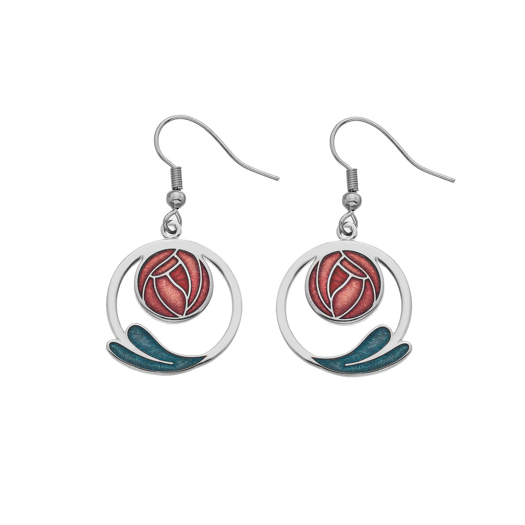Red Mackintosh Rose Coiled Leaf Earrings