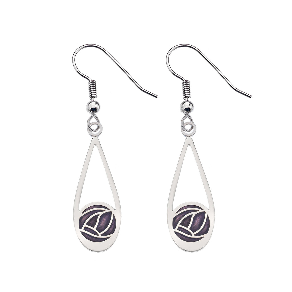 Earrings - Teardrop Earrings With Mackintosh Purple Rose