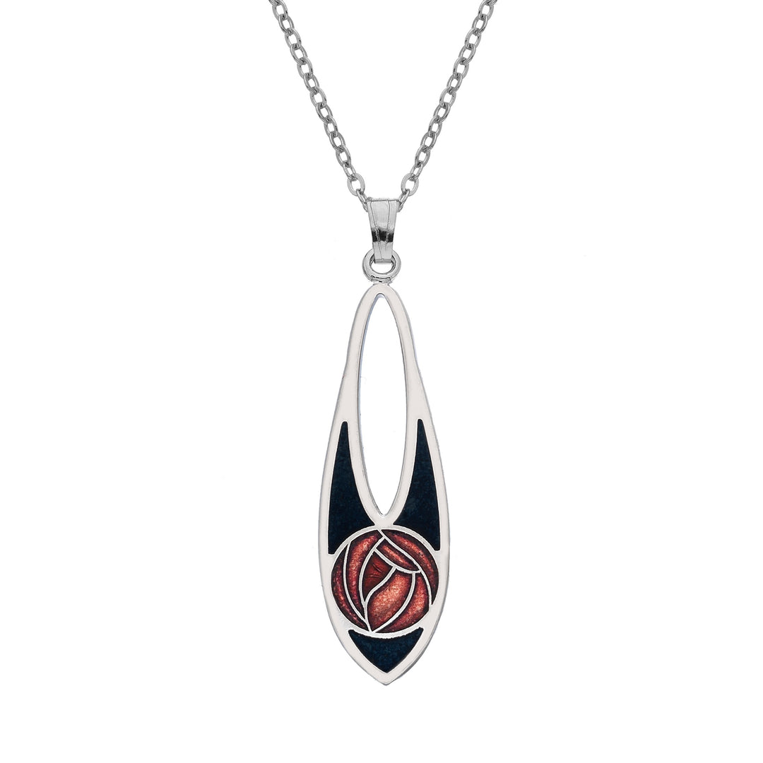 Black Teardrop Necklace with a Red Mackintosh Rose