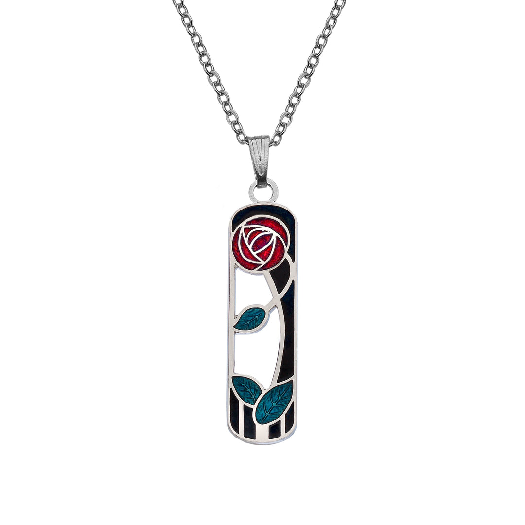 Mackintosh Rose and Leaf Necklace with a Black Background