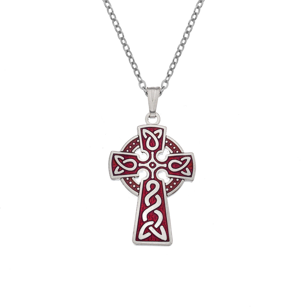 Red Celtic Cross Necklace with Knot Detail