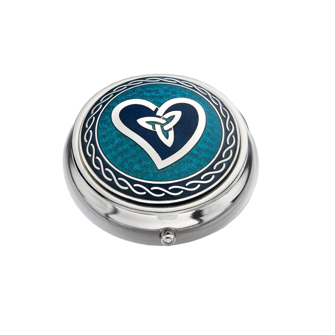 Turquoise Celtic heart & trinity enamel pillbox