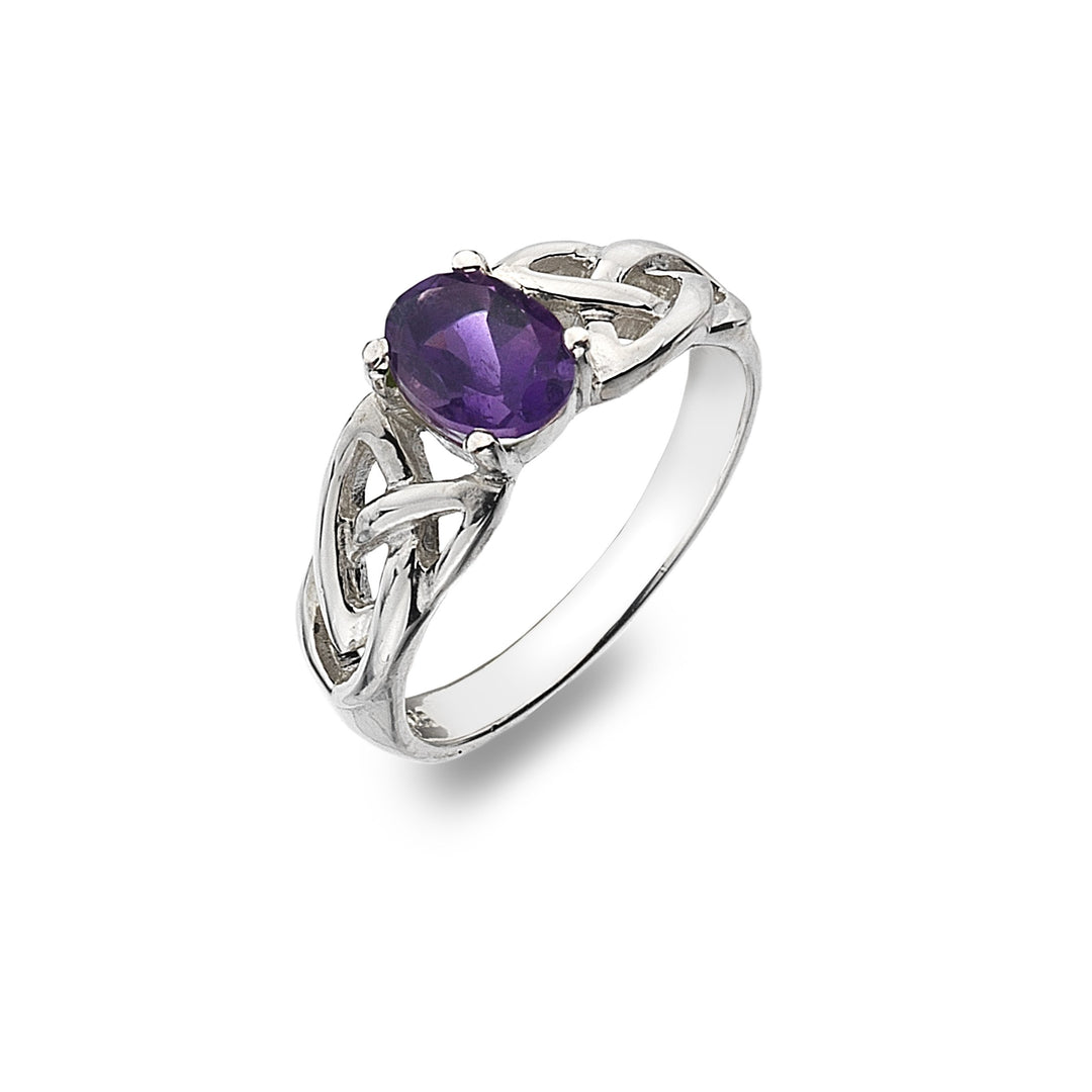 Sterling Silver Amethyst Ring with Trinity Knot Detail